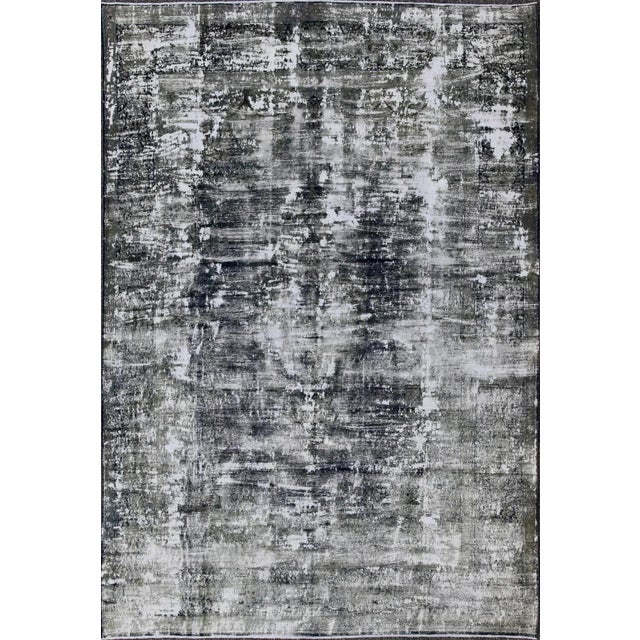 Mid 20th Century Vintage Persian Rug With Abstract Design in Dark Blue Green & Gray For Sale