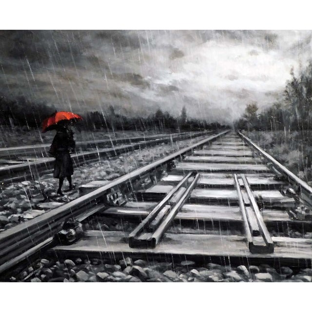 "Crimson Tracks" Contemporary Figurative Landscape Oil Painting by Paul Guy Gantner, Framed For Sale In Denver - Image 6 of 8