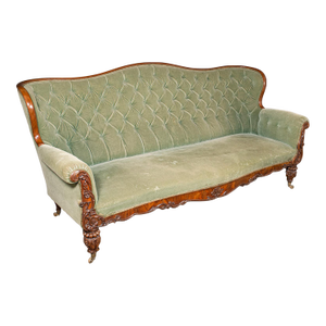 7' Wide Antique Country House Sofa, English, Walnut, Button Back Settee, Regency
