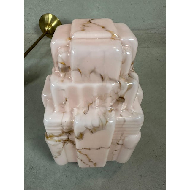 Art Deco Pendant Light in Marbled Rose Opaline and Brass, 1930s For Sale - Image 12 of 14