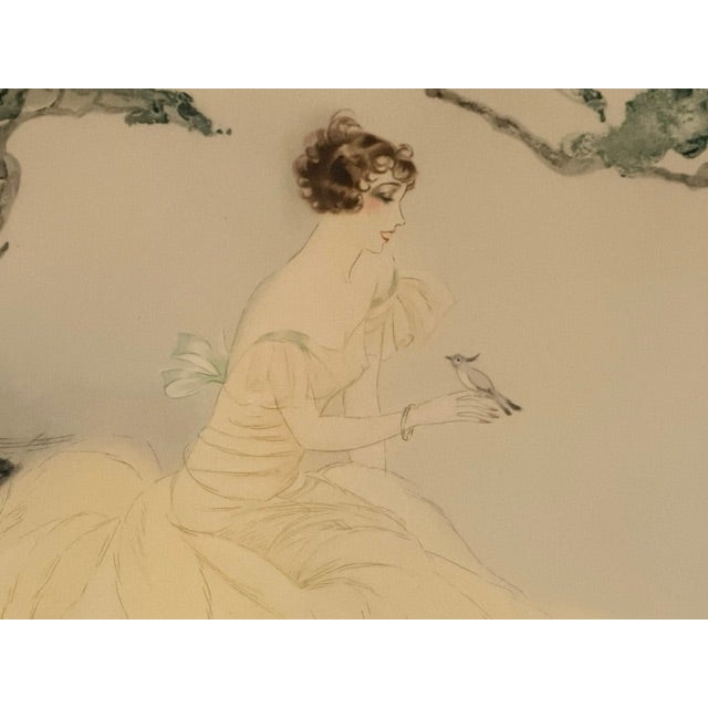 Vintage “The Song Bird” by Czerwinski, Art Deco Woman & Bird, Oval Gilt Frame For Sale - Image 11 of 12