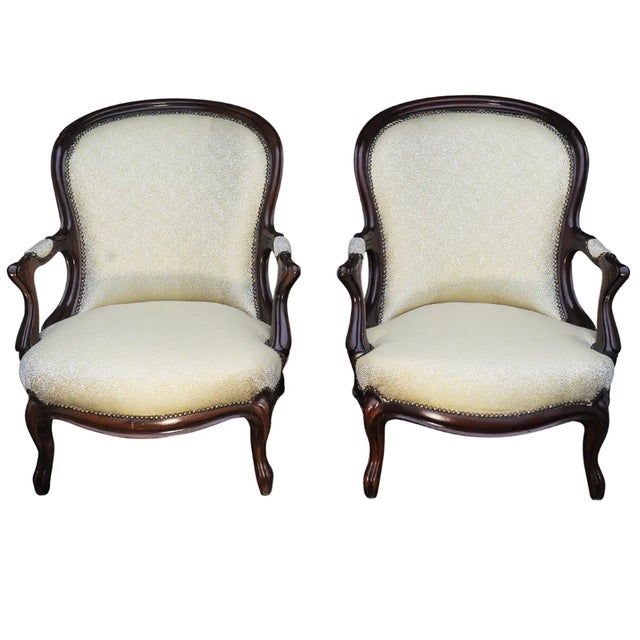 Wood Set of Victorian Mahogany Framed Open Armchairs For Sale - Image 7 of 7