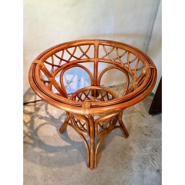 Rattan Dining Set - 4 Arm Chairs with Glass Top Table | Chairish