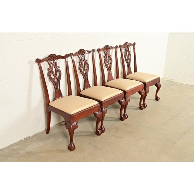 Baker Furniture Company Baker Furniture Chippendale Carved Mahogany Dining Chairs, Set of Four For Sale - Image 4 of 13