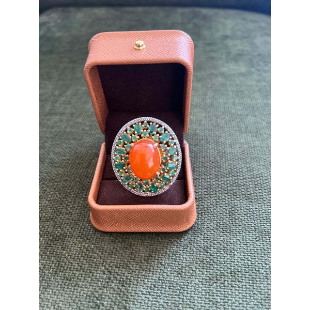 Bochic "Orient" Vintage Diamonds, Emeralds & Opal Ring Set In 18K Gold & Silver For Sale - Image 17 of 18