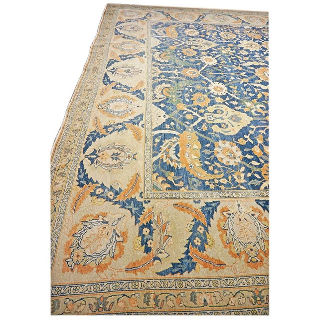 Blue Vintage Egyptian Sultanabad Wool 13x21 Blue, Ivory, & Orange Handmade Oversized Area Rug #1143944 For Sale - Image 8 of 12