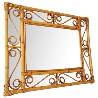 French Riviera Mirror in Bamboo with Rattan, 1960s For Sale
