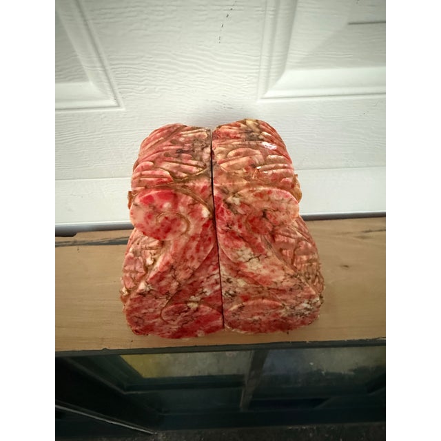 Late 20th Century Late 20th Century Pink Italian Alabaster Scroll Bookends For Sale - Image 5 of 11