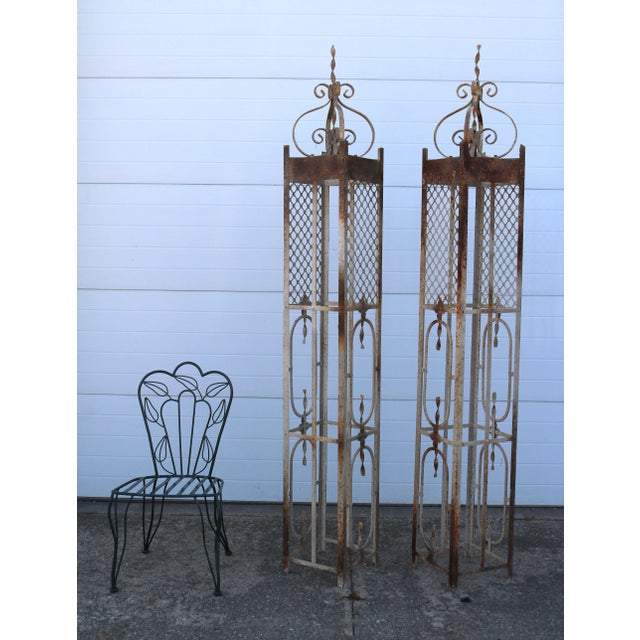 Early 21st Century Early 21st Century Large Wrought Iron Painted Distressed Trellises - Set of 2 For Sale - Image 5 of 10