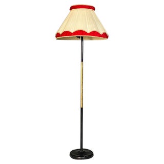 Mid-Century Italian Modern Metal Brass and Beige and Red Fabric Floor Lamp, 1940 For Sale