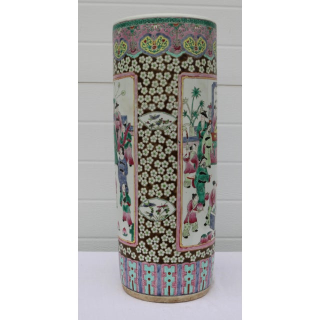 Mid 20th Century Large Mid Century Famille Rose Porcelain Umbrella Stand For Sale - Image 4 of 18