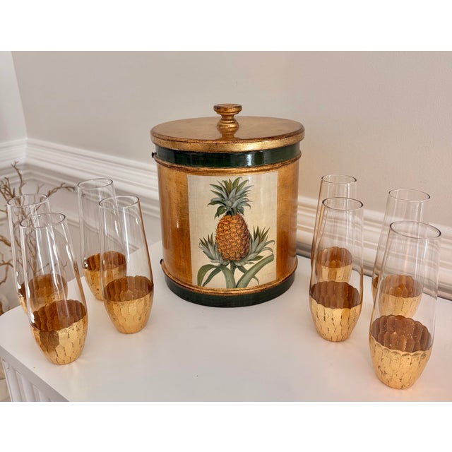 Glass Late 20th Century Gilded Gold Leaf Drinking Glasses/Bud Vases - Set of 8 For Sale - Image 7 of 9