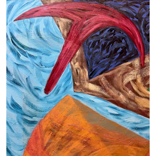 This is a large colorful, bold, vibrant original oil painting on canvas, hand signed and dated 1989. It is titled Tango....