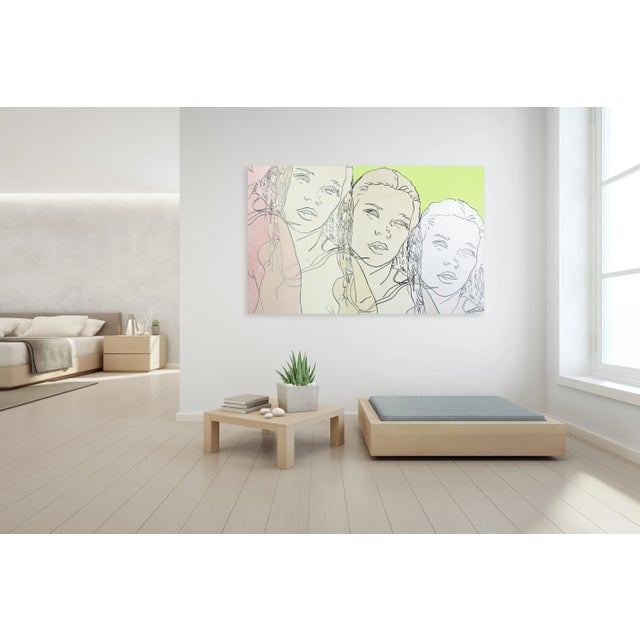 Untitled (Green, Pink, Ivory, Pearl Kate) - Original Figurative Artwork for Sale on Canvas by Hilary Bond For Sale - Image 9 of 11