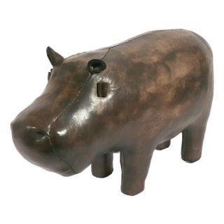 Dimitri Omersa Leather Hippopotamus Footstool With Original Label For Sale