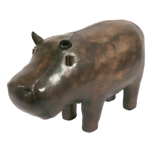 Dimitri Omersa Leather Hippopotamus Footstool With Original Label For Sale