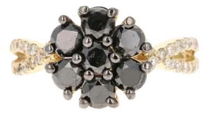 1.70 Carat Black Diamond Yellow Gold Cocktail Ring Size 6.5