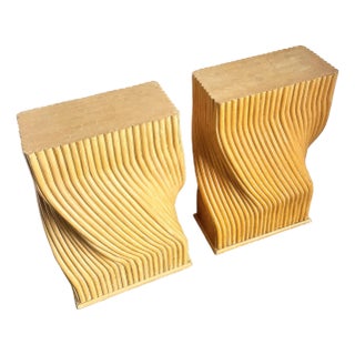 Vintage Boho Chic Twisted Rattan Table Bases - A Pair For Sale