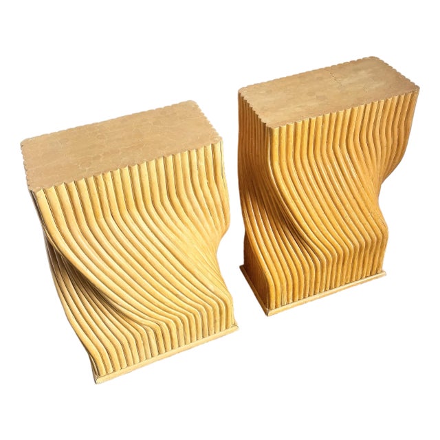 Vintage Boho Chic Twisted Rattan Table Bases - A Pair For Sale