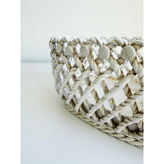 1950s 1950s Rare Italian Creamware Oval Ceramic Rope Basket For Sale - Image 5 of 14