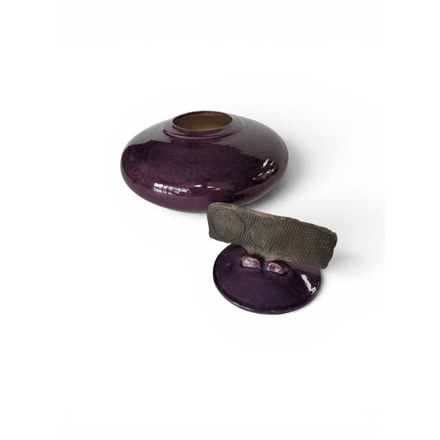 Ceramic Purple Raku Vessel With Organic Lid by Mark Hines, Signed and Numbered For Sale - Image 7 of 12