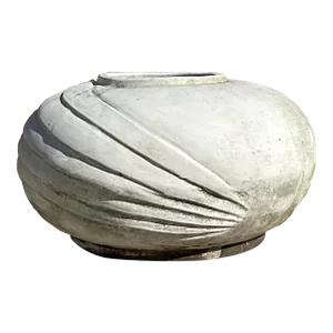 Vintage White Deco Style Cement Planter With Ridges