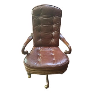 Robb & Stucky Tufted Burgundy Leather Executive Office Chair With Scrolled Arms For Sale