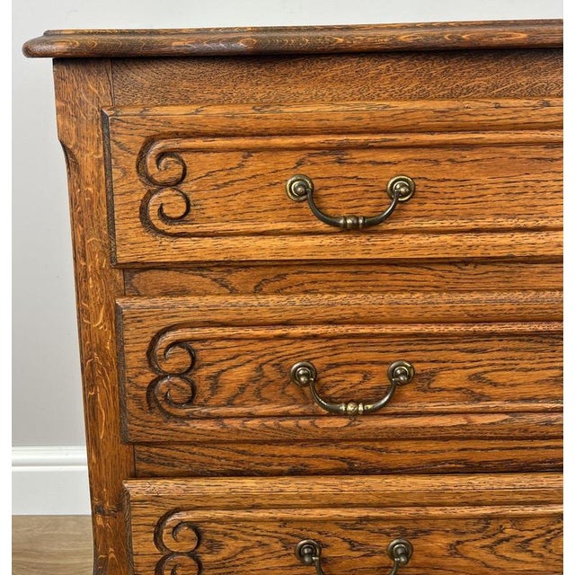 Vintage French Louis Carved Oak Chest of 3 Drawers For Sale - Image 5 of 13