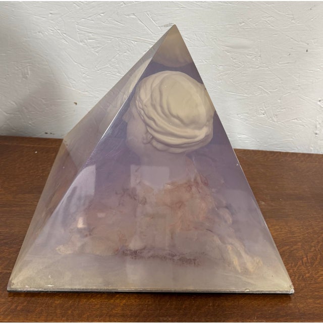 Post Modern Classical Bust Encased Lucite Pyramid Sculpture For Sale - Image 4 of 7