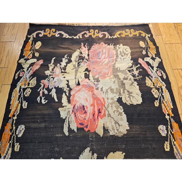 Vintage Caucasian Karabagh Kilim, Floral wreath Design, Handwoven Wool, 5' x 14' For Sale - Image 11 of 17