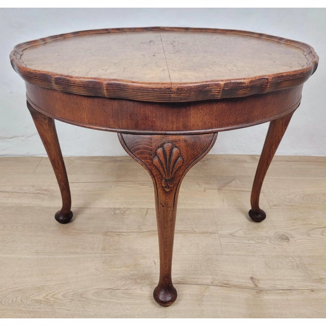 Circular Carved Walnut Coffee or Side Table with Scalloped Details, 1940s For Sale - Image 14 of 18