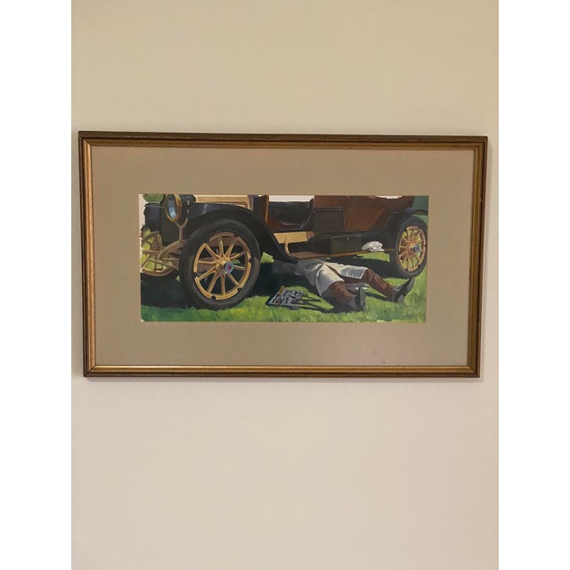 Robert Levin "Fixing a 1930s Roadster " Beautiful Painting on Board size 16 x 25" Biography Robert Lavin (1919-97) was...