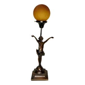 1940s "The Good Fairy" Deco Styled Table Lamp With Glass Amber Shade
