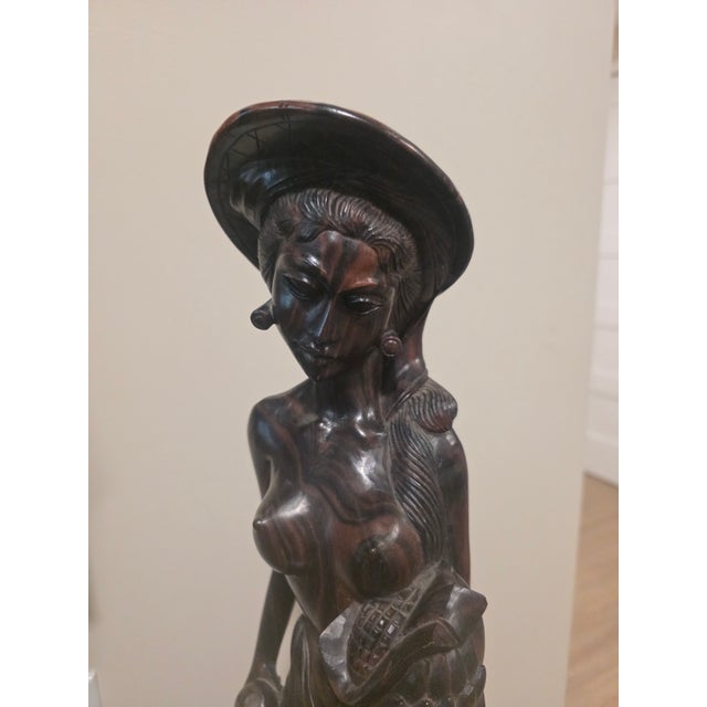 Art Deco Monumental Mid-Century Two-Tone Macassar Ebony Balinese Harvest Maiden & Water Carrier Sculptures – Pair For Sale - Image 3 of 12