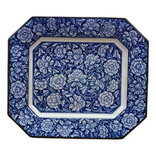 Vintage MCI Japan Blue & White Chrysanthemum Flower Octagon Serving Platter Dish For Sale