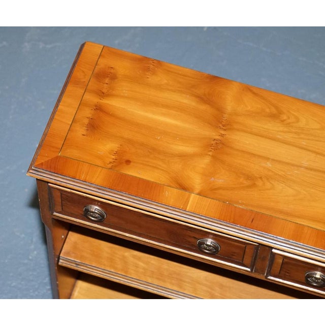 Wood Vintage Yew Wood Low Dwarf Bookcase with Two Storage Drawers For Sale - Image 7 of 13