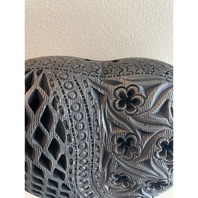Mexican Oaxacan Black Sculpted Heart For Sale - Image 3 of 5