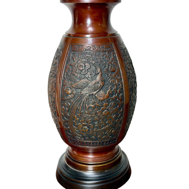 Mid-Century Modern Vintage Cast Bronze Table Lamp Asian Inspired by Marbro For Sale - Image 3 of 10
