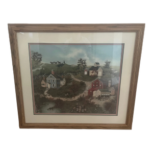 Collectible "Picnic in the Meadow" 1990 by Linda Nelson Stick #517/1500, Framed