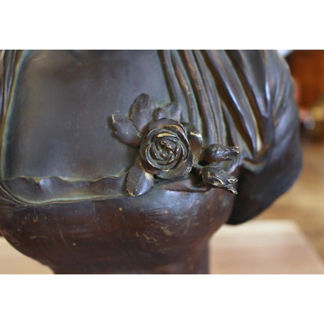 Antique 1800s Bronze Bust of Woman With Bonnet For Sale - Image 4 of 6