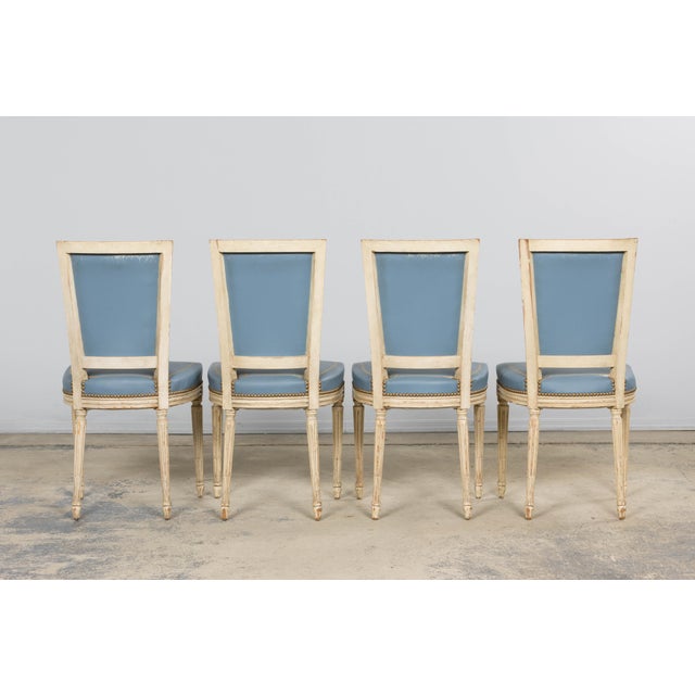Sky Blue Antique French Louis XVI Style Painted Dining Chairs in French Blue - Set of 4 For Sale - Image 8 of 18