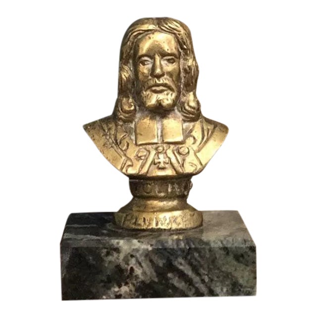 Vintage Mid-Century Modern Gold Brass Paper Weight Stone or Marble For Sale