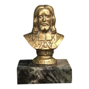 Vintage Mid-Century Modern Gold Brass Paper Weight Stone or Marble