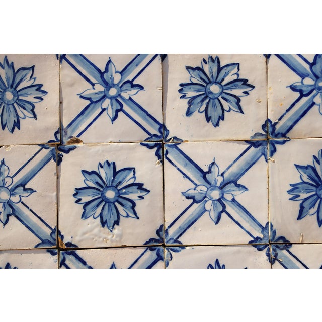Ceramic Rare 19th Century Antique Tiles Floral Blue & White Set of Fifty Portuguese For Sale - Image 7 of 18