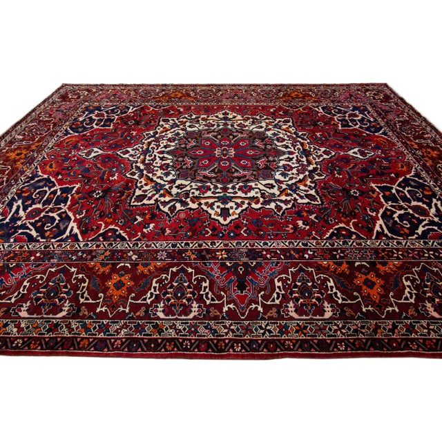 Red Antique Persian Bakhtiari Handmade Wool Rug With Rosette Design For Sale In New York - Image 6 of 7