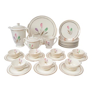 French Coffee and Dessert Service from Gien Pottery, 1960s, Set of 30 For Sale