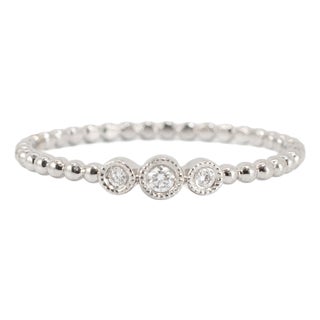 14k White Gold 0.03ctw Diamond Bezel Milgrain Beaded Band Ring, Size 7 For Sale