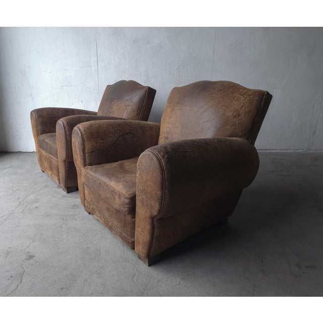 Restoration Hardware French Style Patinated Leather Lounge Chairs by Restoration Hardware For Sale - Image 4 of 15