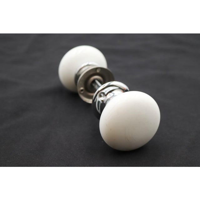 White Antique Milk Glass Chrome Passage Door Knob Set For Sale - Image 8 of 8