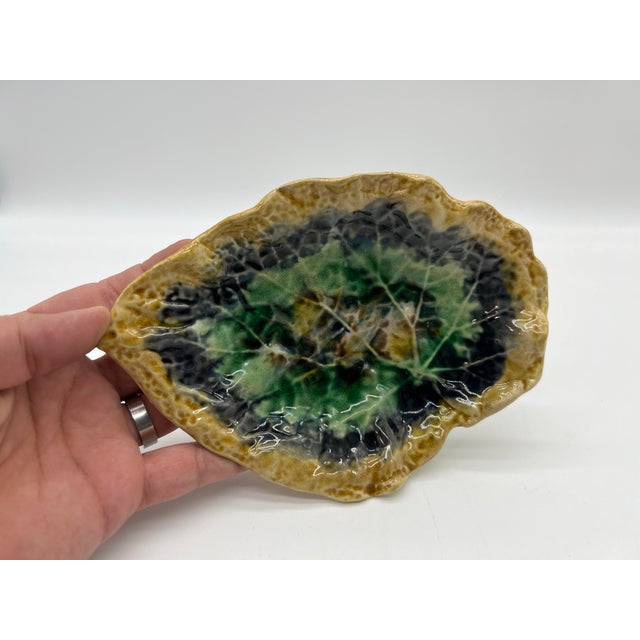 Antique English Majolica Leaf Shaped Dish Brown and Green Color, Circa 1880 For Sale - Image 6 of 8